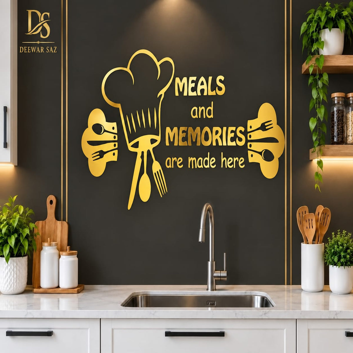 Meals & Memories Kitchen Wall Decor | Kitchen Wall Art | Chef & Cutlery Wall Decoration