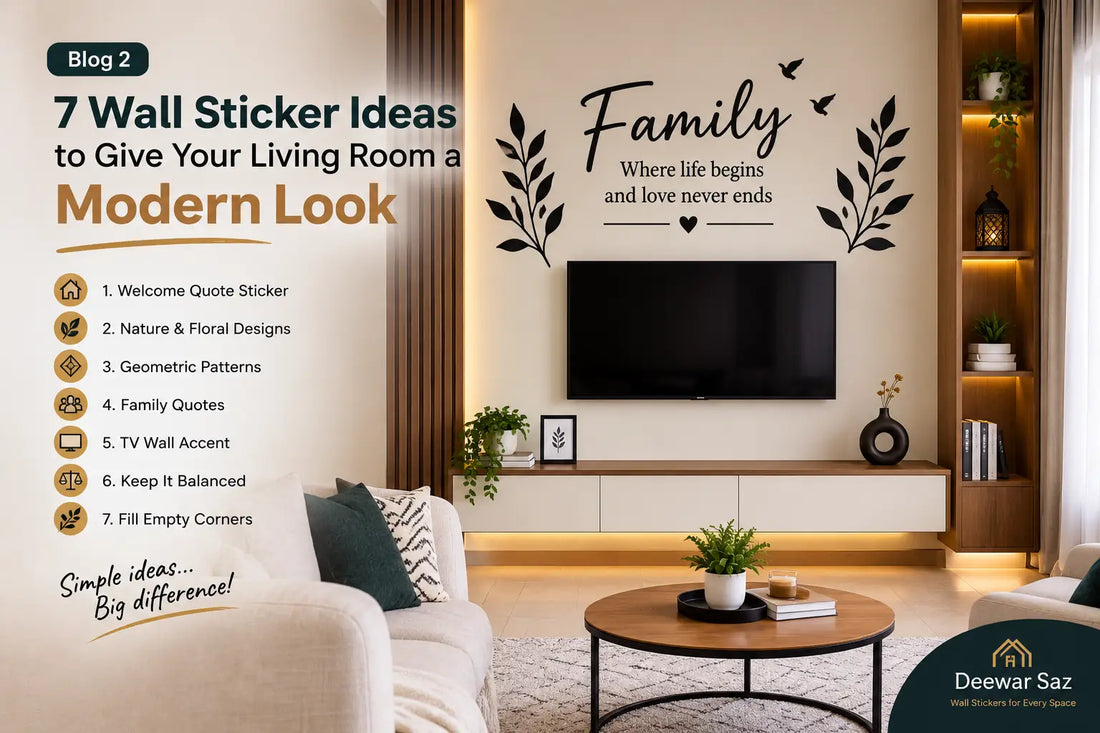 living room wall stickers, modern living room decor, TV wall decor, floral wall stickers, home decor ideas, Deewar Saz