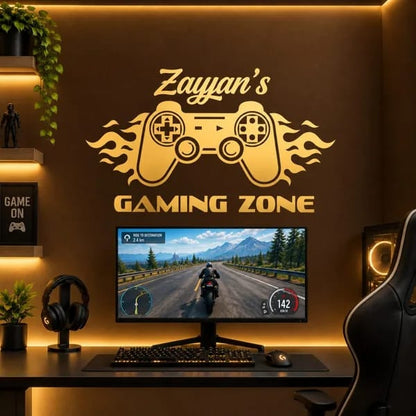 Customized Gaming Zone wall sticker with personalized name and gaming controller design