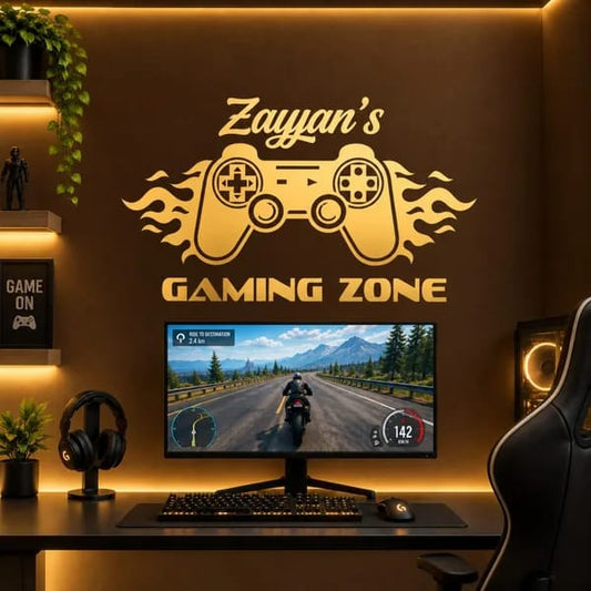 Customized Gaming Zone wall sticker with personalized name and gaming controller design