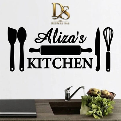 Customized Kitchen Wall Decor | Personalized Rolling Pin & Cutlery Name Sign
