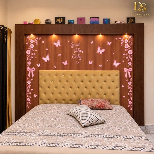 Floral and butterfly bedroom wall stickers with inspirational quote – Deewar Saz