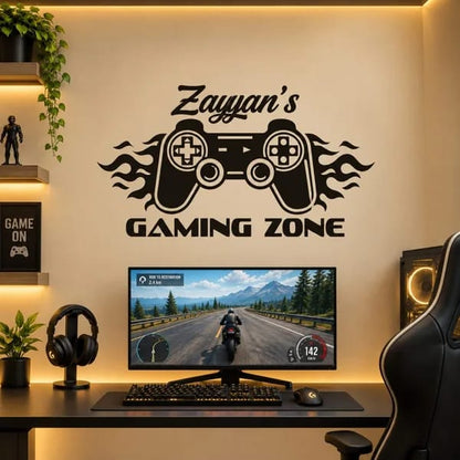 Customized Gaming Zone wall sticker with personalized name and gaming controller design