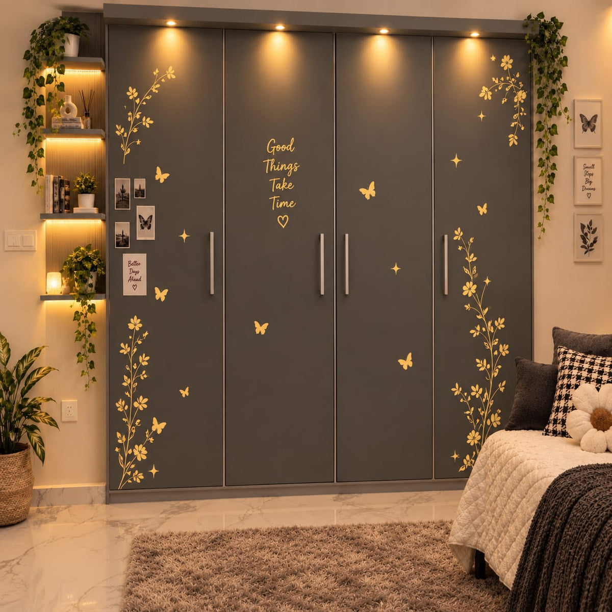 Floral & Butterfly Wardrobe Wall Stickers | Deewar Saz