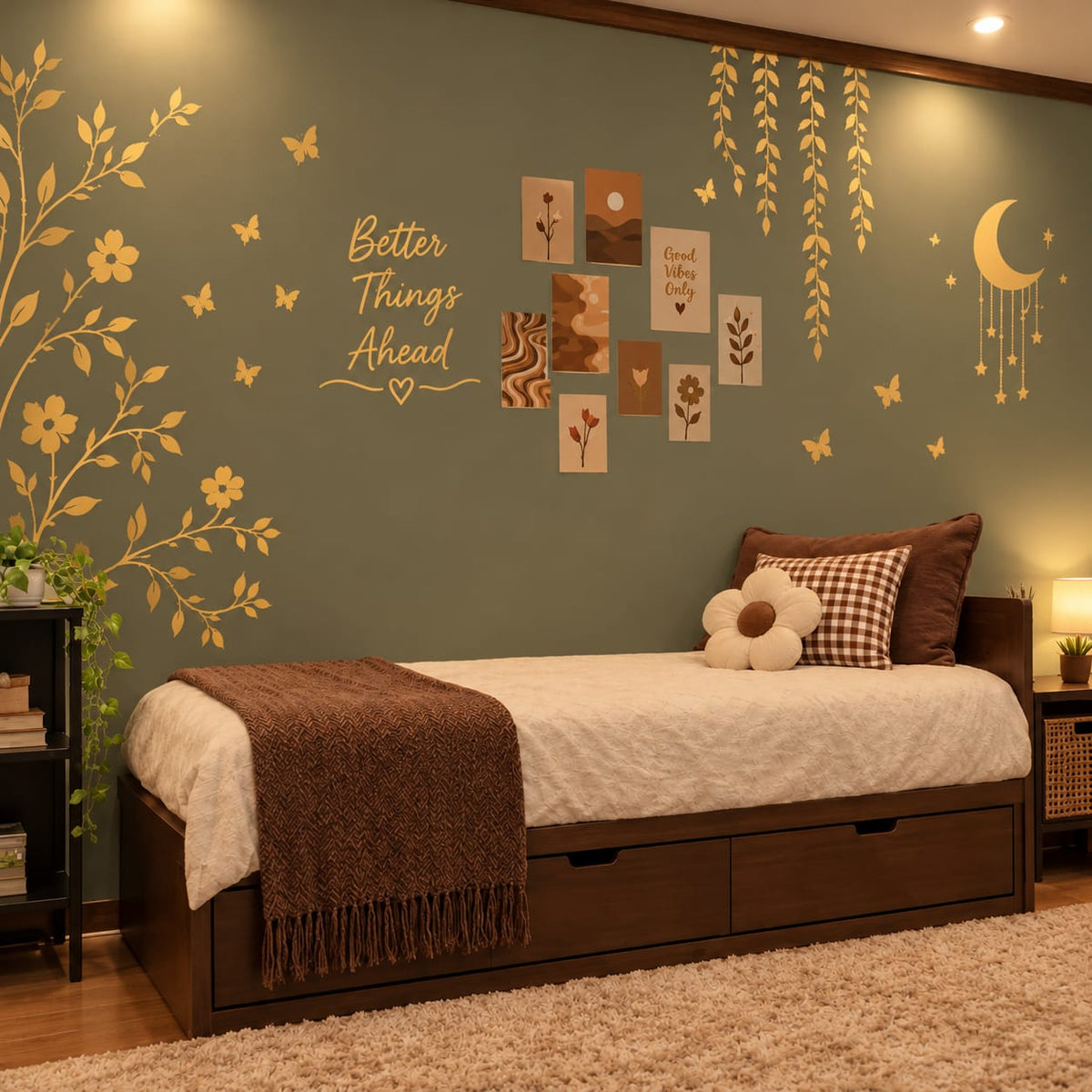 Light Brown Butterfly Headboard Wall Stickers | Deewar Saz