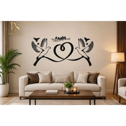 Love Birds Wall Sticker – Elegant Bird & Heart Wall Decor for Home
