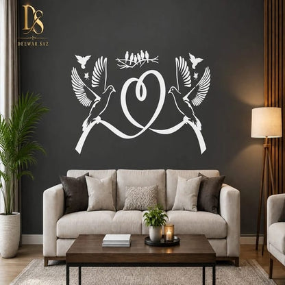 Love Birds Wall Sticker – Elegant Bird & Heart Wall Decor for Home