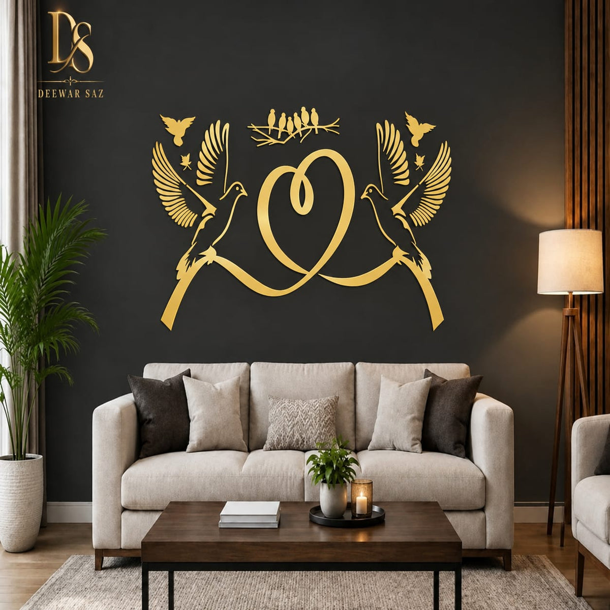 Love Birds Wall Sticker – Elegant Bird & Heart Wall Decor for Home