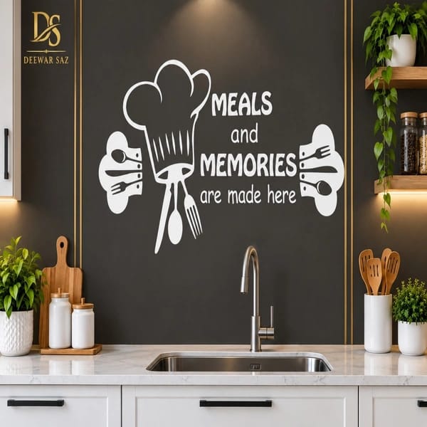 Meals & Memories Kitchen Wall Decor | Kitchen Wall Art | Chef & Cutlery Wall Decoration