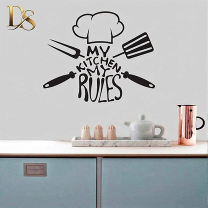 My Kitchen My Rules Wall Decor | Kitchen Wall Art | Chef Hat & Cooking Utensils Decoration