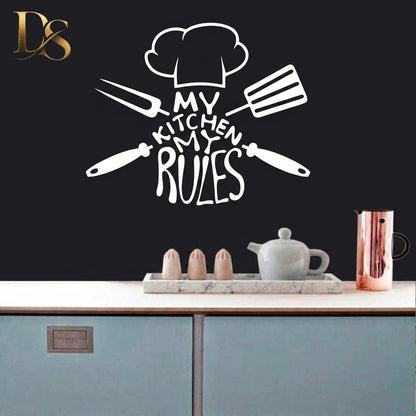 My Kitchen My Rules Wall Decor | Kitchen Wall Art | Chef Hat & Cooking Utensils Decoration