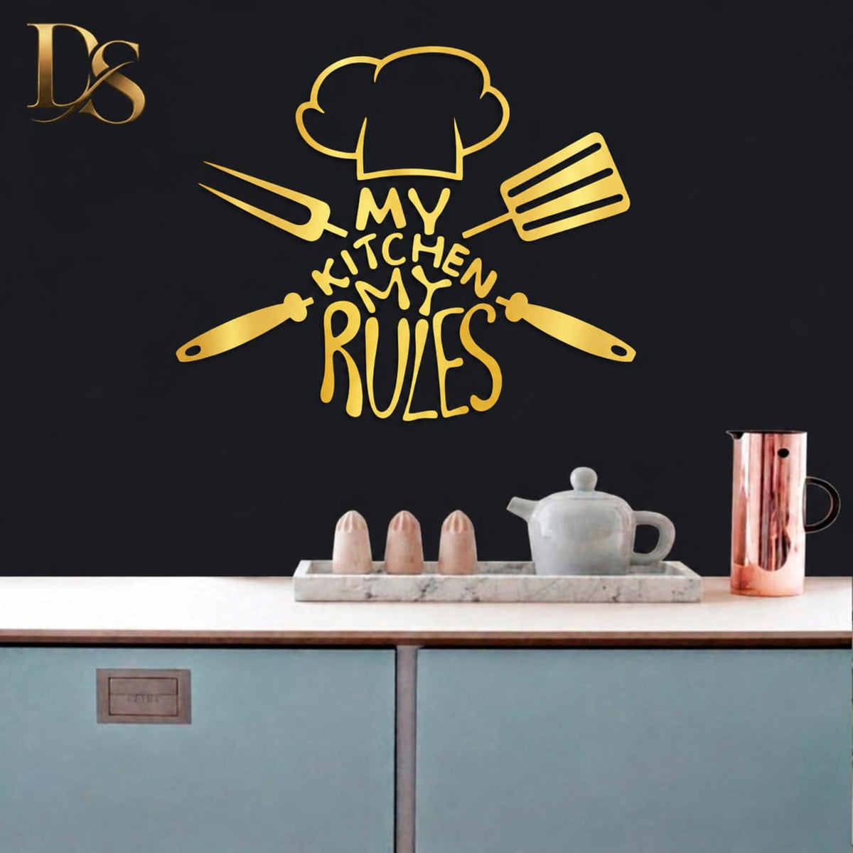My Kitchen My Rules Wall Decor | Kitchen Wall Art | Chef Hat & Cooking Utensils Decoration