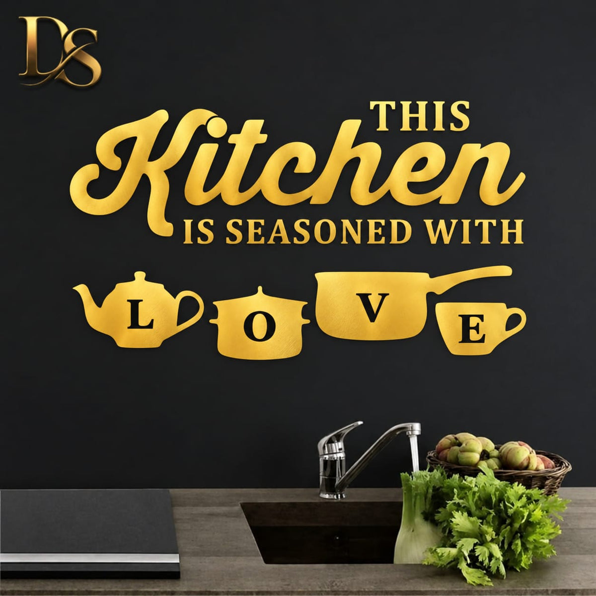 Kitchen Is Seasoned With Love Wall Decor | Kitchen Wall Art | Love Kitchen Sign | Kitchen Decoration