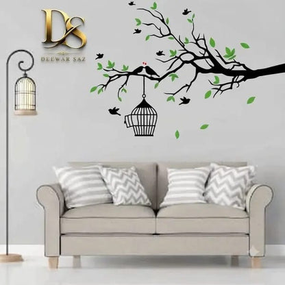 Tree Branch Birds | Hanging Bird Cages Wall Sticker