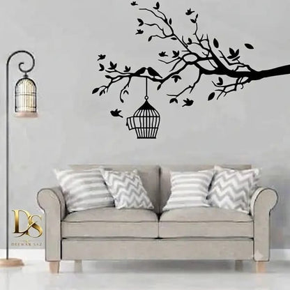Tree Branch Birds | Hanging Bird Cages Wall Sticker