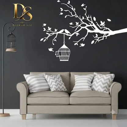 Tree Branch Birds | Hanging Bird Cages Wall Sticker