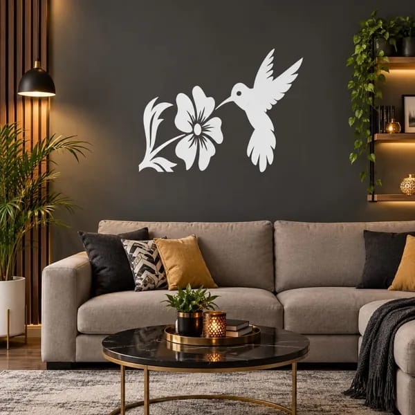 Hummingbird & Flower Wall Sticker | Home Wall Decor