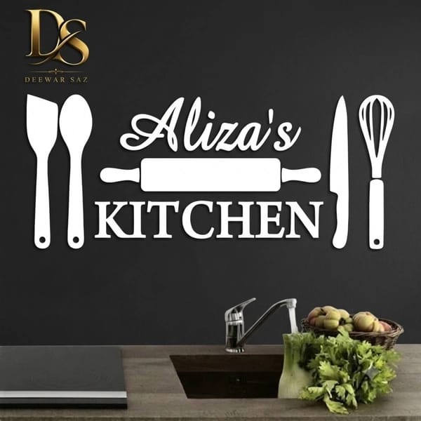 Customized Kitchen Wall Decor | Personalized Rolling Pin & Cutlery Name Sign